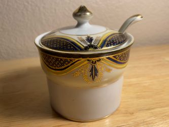 Antique Noritake Porcelain Ceramic Mystery #13 Jam Mustard Condiment Jar with Lid and Ladle
