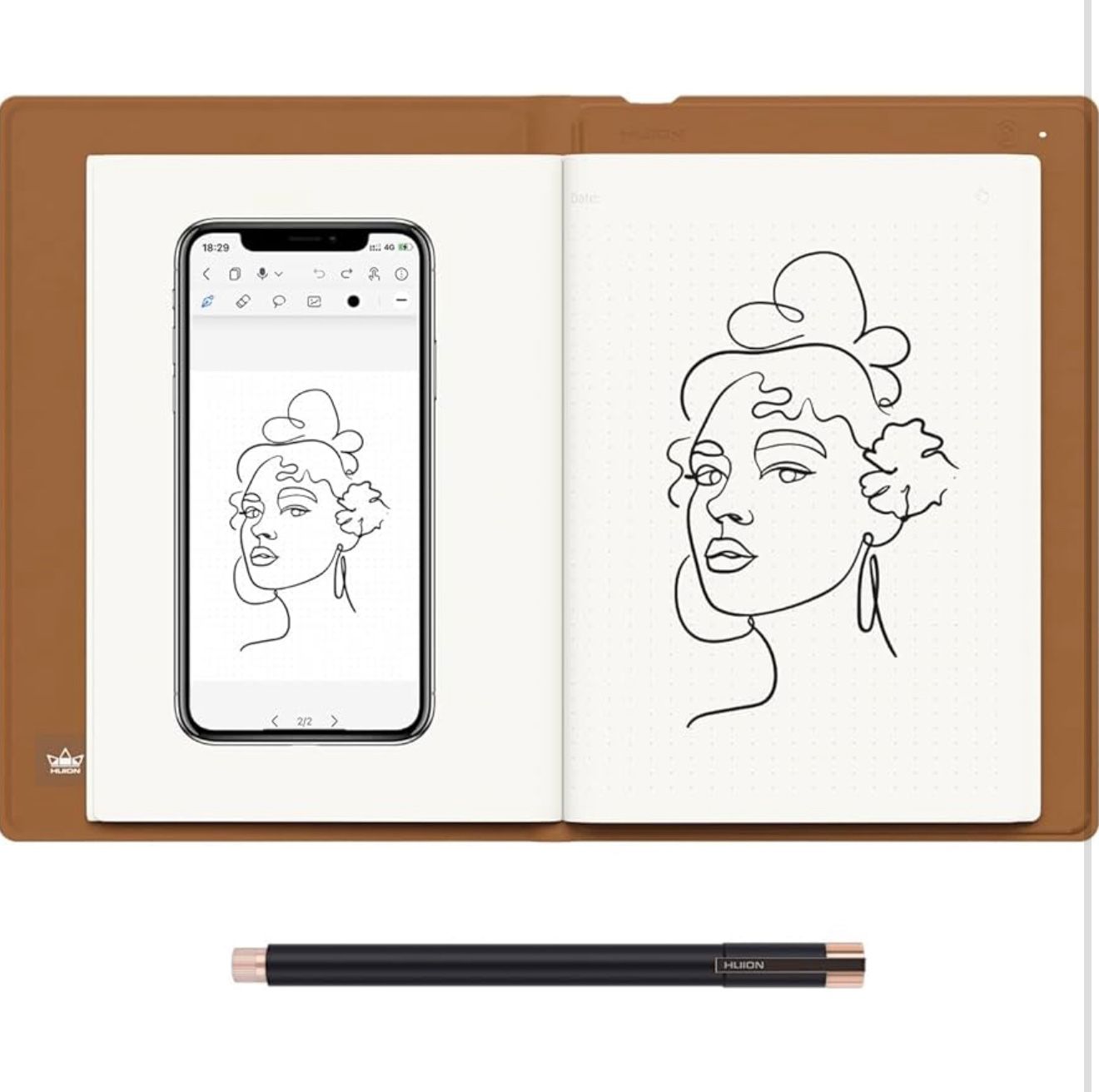 HUION Note 2-in-1 Digital Notebook Drawing Tablet With Battery-free Pen, Bluetooth Wireless Paper Tablet Electronic Writing Pad for Note-taking, Digit