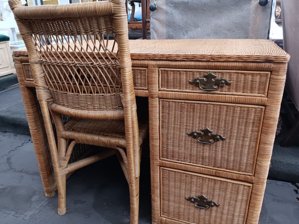 Palm Beach Regency Coastal Rattan Wrapped Desk / Chair 125 OBO for