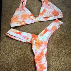 New Large Orange Tye Dye Bikini Festival Rave Coachella Outfit Swimsuit Top 