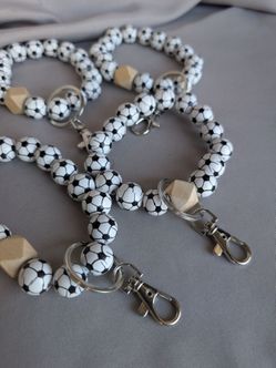 Soccer Ball Beaded Wristlet Keychain Set