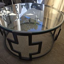 Ashley Furniture Round Glass Coffee Table – Modern Black Metal Base
