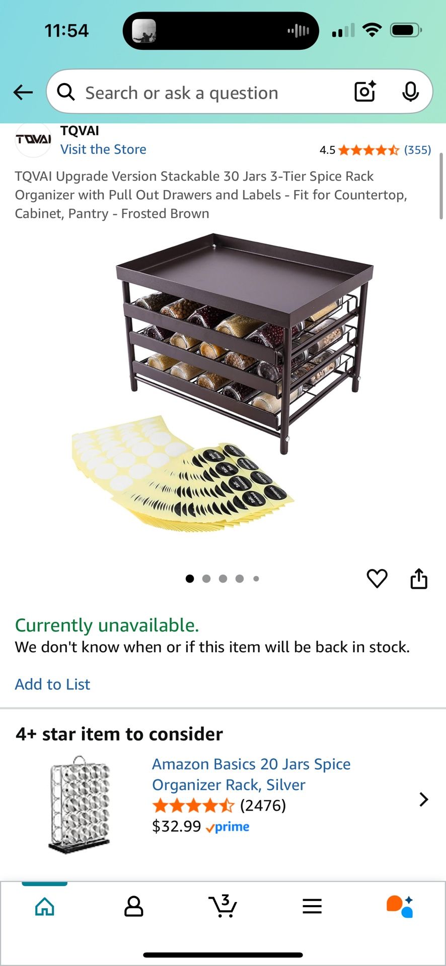 TQVAI Upgrade Version Stackable 30 Jars 3-Tier Spice Rack Organizer with Pull Out Drawers and Labels - Fit for Countertop, Cabinet, Pantry - Frosted