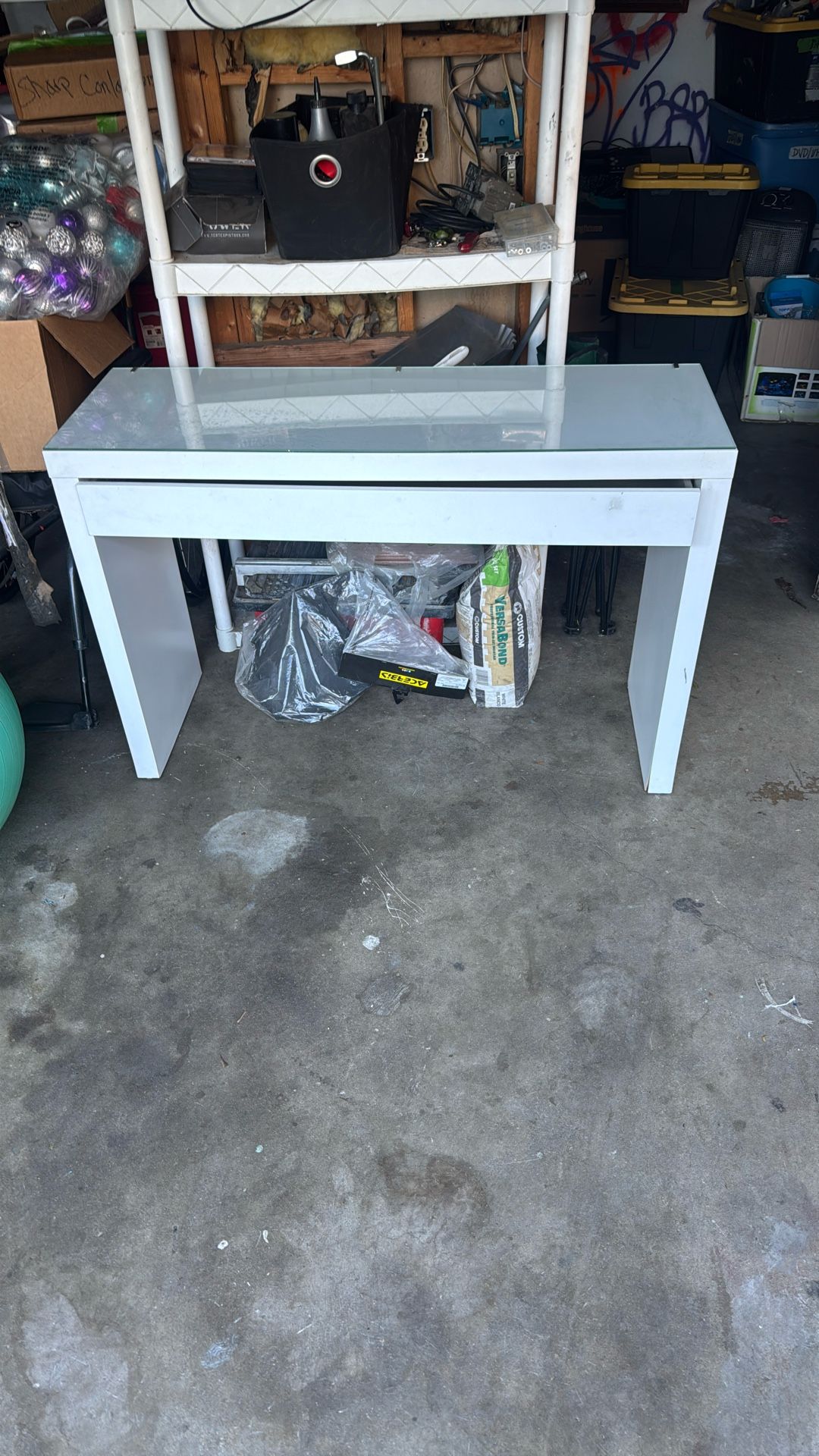 Glass top White Vanity Desk 
