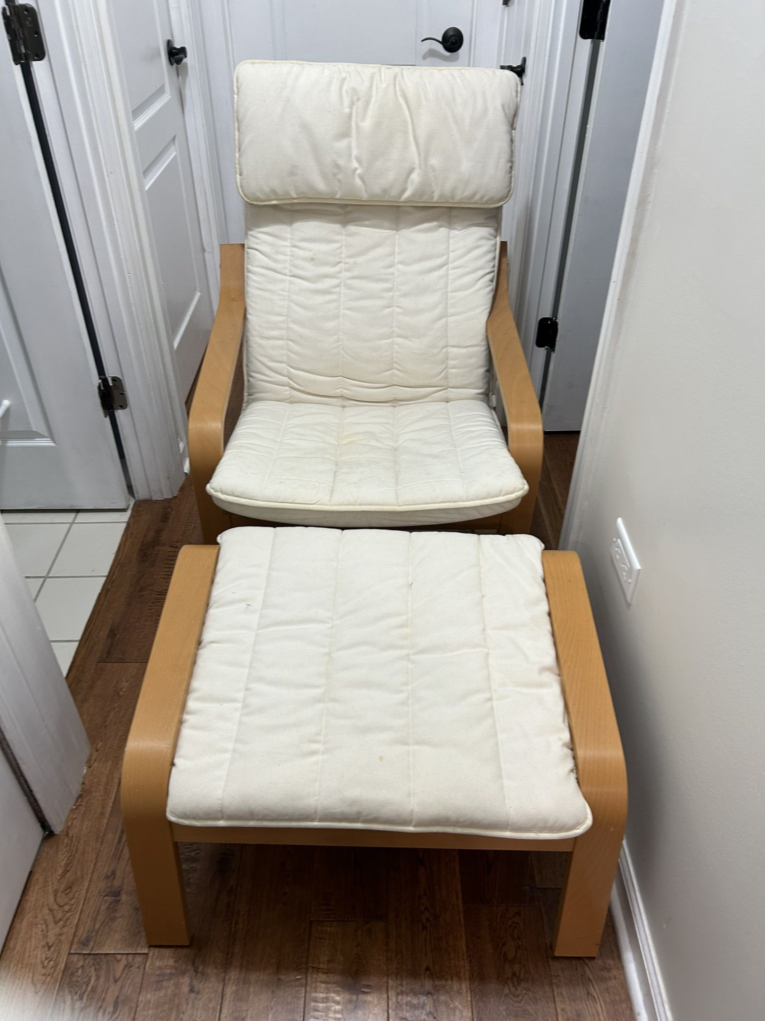 Ikea Poang Wood Armchair And Ottoman .4 Pieces