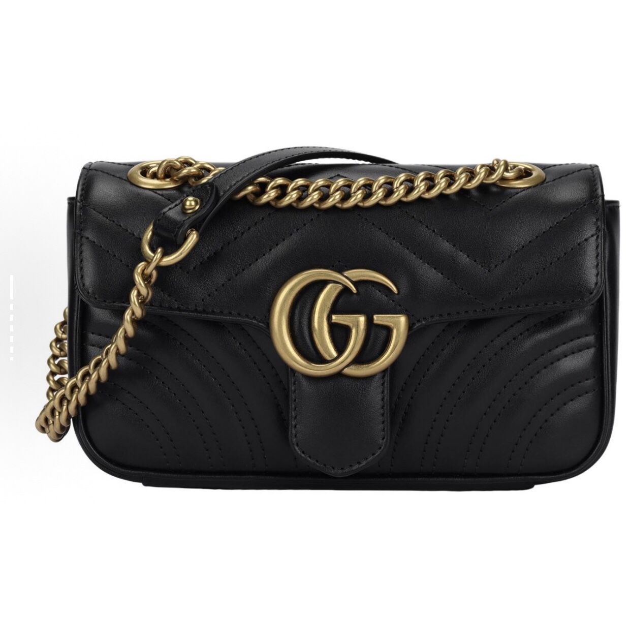 GUCCI GG Marmont Gold Retro Double G Logo Embossed Leather Marmont 22 Chain Flip Bag Shoulder Bag Crossbody Bag Mini(80)46