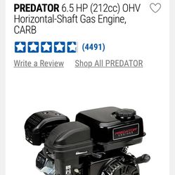 PREDATOR 6.5 HP (212cc) OHV Horizontal-Shaft Gas Engine, CARB