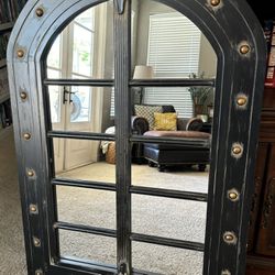 Black Rustic Cathedral Arched Faux Window Mirror