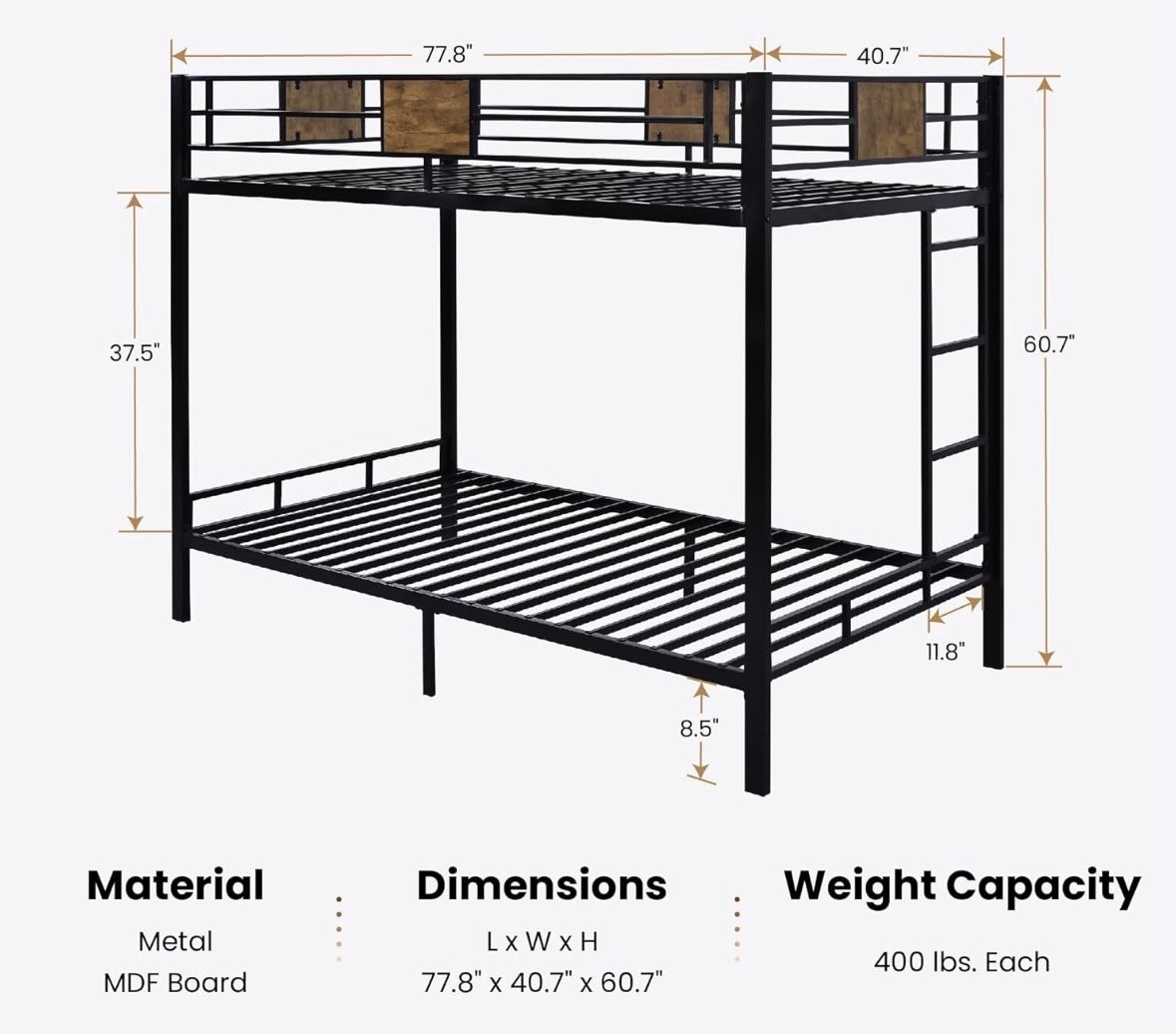 Metal And Wood Twin Bunk Bed