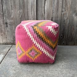 Delia Southwestern Wool Ottoman Pink