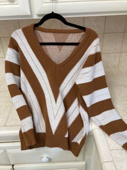 Brown White Striped Sweater Sz M $16