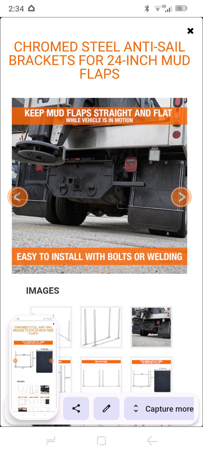 Chromed Steel Anti-Sail Brackets for 24-Inch Mud Flaps