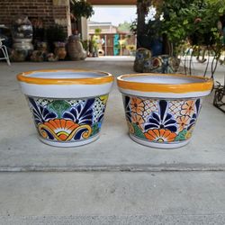 TALAVERA Yellow Rim Round Clay Pots, Planters. Plants. $35 Cada Una