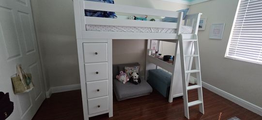 Twin White Loft Bed With Desk