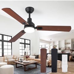 52 Inch Ceiling Fan with Light Remote Control, Indoor and Outdoor LED Ceiling Fans, 3 Color Temperatures, Quiet Reversible DC Motor, Dual Finish Blade