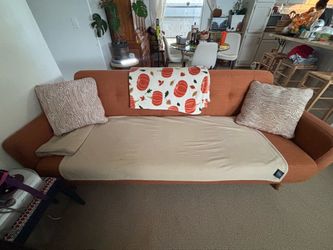 Mid-Century Modern Orange Fabric Sofa