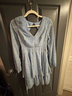 Blue Floral Long Sleeve Mini Dress