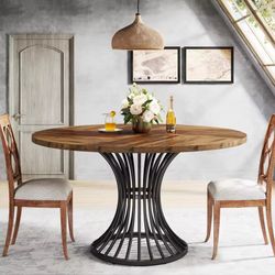 47-Inch Farmhouse Dinning Room Table Circle Kitchen Table for 4-6 People