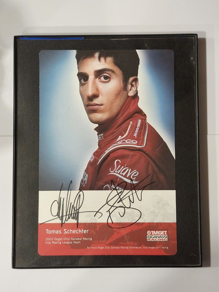 FORMULA ONE RACING π. TOMAS SCHECKTER AUTHENTIC AUTOGRAPHED FRAMED 8"X10" JUMBO CARD.