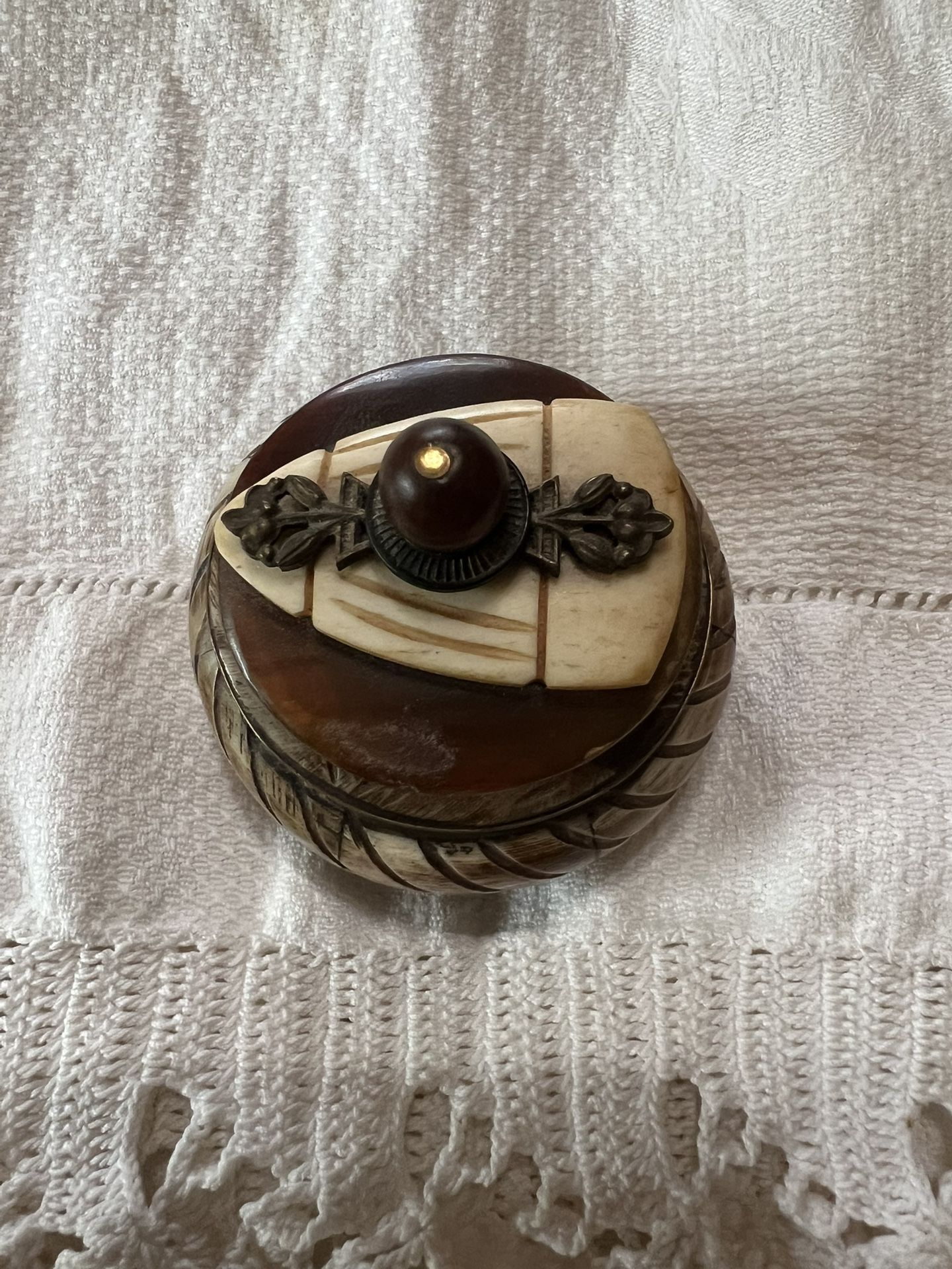 Jo Marz vintage trinket box on wood stand