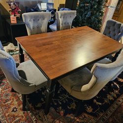 Dark Wood Dining Table Set And Chairs, Like New Condition!