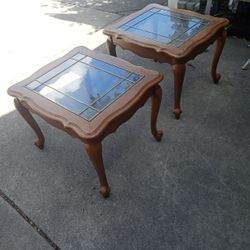 Set Of Matching End Tables With Brass Soldered Glass
