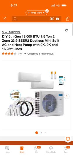DIY 5th Gen 18,000 BTU 1.5 Ton 2 Zone 23.9 SEER2 Ductless Mini Split AC and Heat Pump with 9K, 9K and 16,25ft Lines new $2200 firm