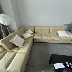 L Shaped White Leather Couch 2 Sections 