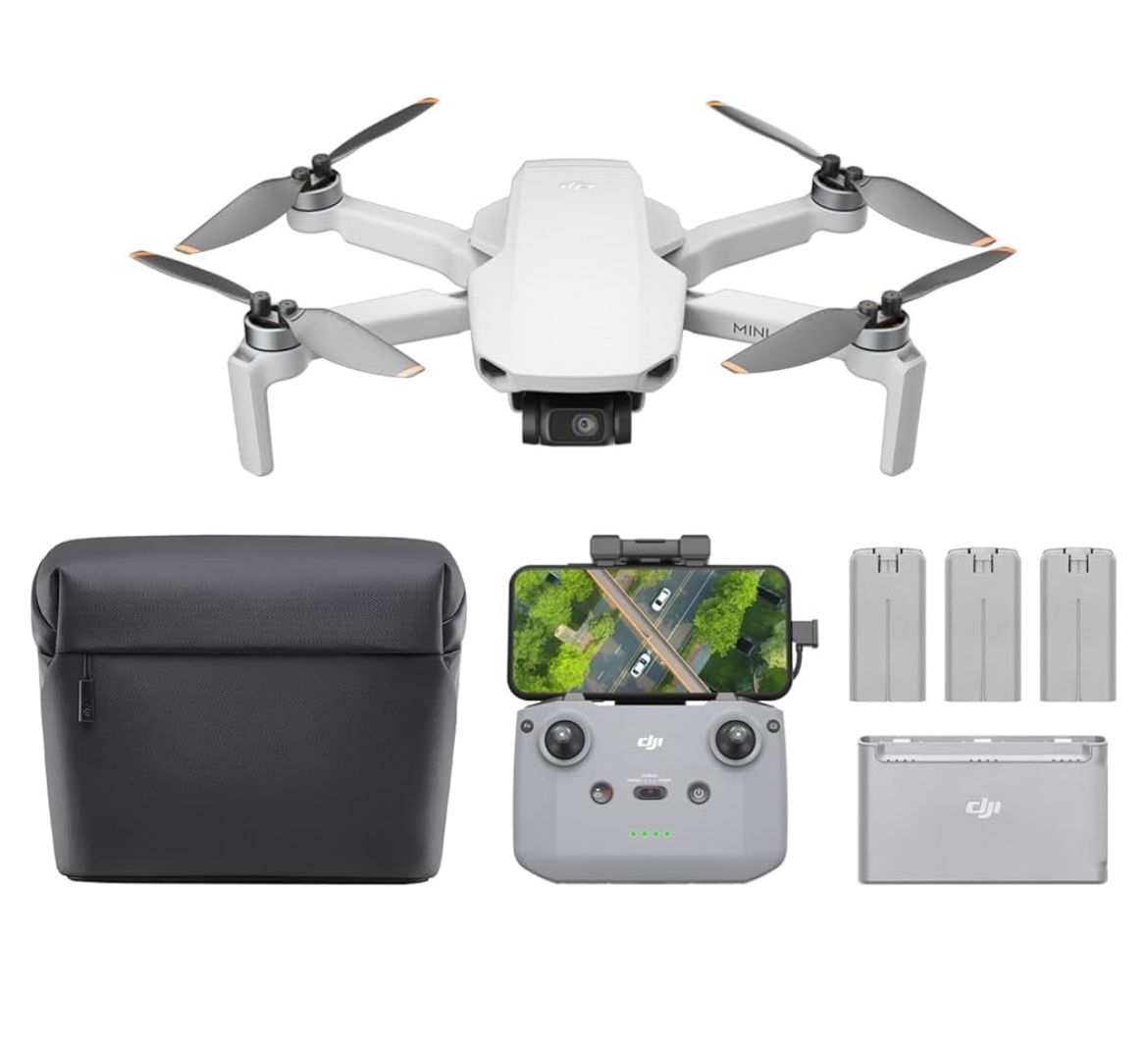 DJI Mini 4K Fly More Combo, Drone with 4K UHD Camera for Adults, Under 249 g, 3-Axis Gimbal Stabilization, 10km Video Transmission, Auto Return, 3 Bat