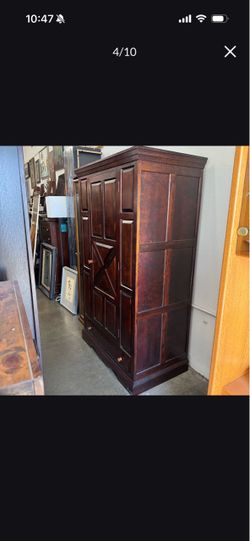 Japanese Vintage Mid Century Modern Solid Wood Armor Wardrobe with Drawer Very Good Condition