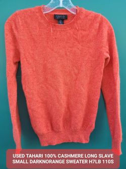 USED TAHARI 100% CASHMERE LONG SLAVE SMALL DARKNORANGE SWEATER H7LB 11 &KKN