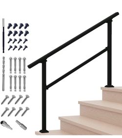 Handrails for Outdoor Steps,1-4 Step Stair Handrail & Indoor Stair Railing Kit，Black Railings for Outdoor Steps and Hand Rails for Seniors for Porch=R