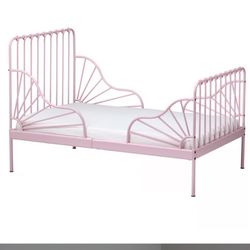 MINNEN Ext bed frame with slatted bed base, light pink 