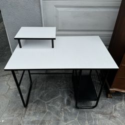 Like new Modern wooden&  metal frame computer / writing / student desk.  24D x 36L x 29H 34 1/2 hutch. 