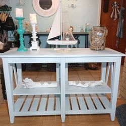 Refurbished Slatted Wood Console Table