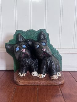 Vintage Twin Scottish (Scottie) Terrier Cast Iron Dogs Doorstop