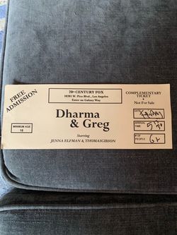 Dharma & Greg TV Show Taping Ticket