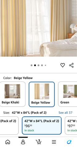 Bedroom Curtains Blackout 84 inch Long, Modern Curtain 2 Panels Blackout Eyelets with Jacquard Square Texture Beige Yellow Room Darkening Curtains, 42
