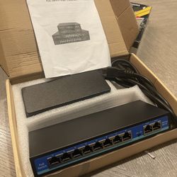 PoE Switch, 8 Port PoE Switch for IP Cameras with 2 Uplink Ports - Unmanaged Smart Power Over Ethernet Switch with Metal Housing & Fanless Design - 12