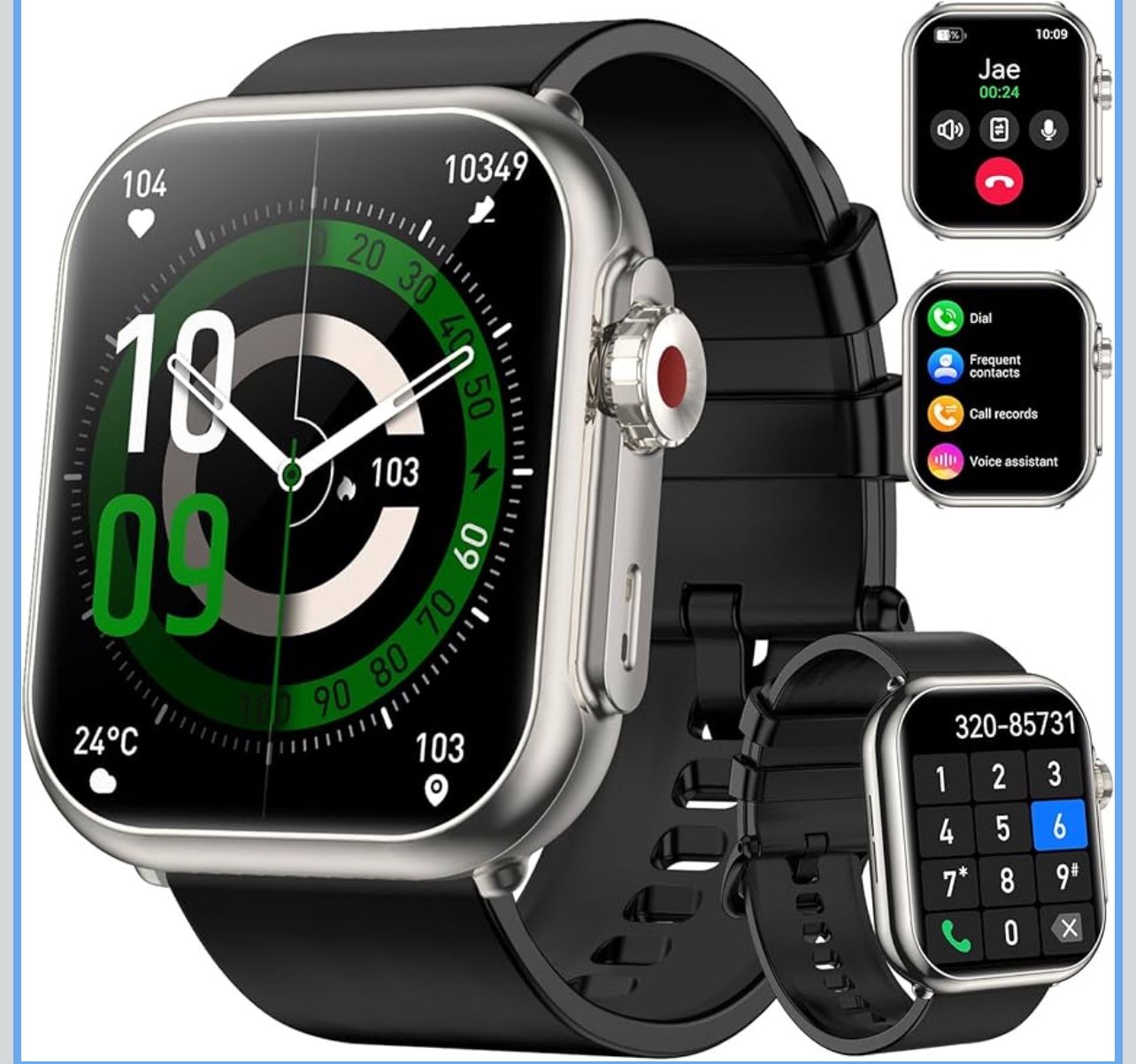 Smart Watch for Men Women, 1000 mAh 100 Day Battery Life, 1.85" Fitness Tracker Bluetooth Call/Make Calls, 110+ Sport Modes, IP68 Waterproof, Heart Ra