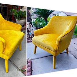 Brand New Mid Century Modern Yellow Velvet Accent Chairs. (Set of 2). $199