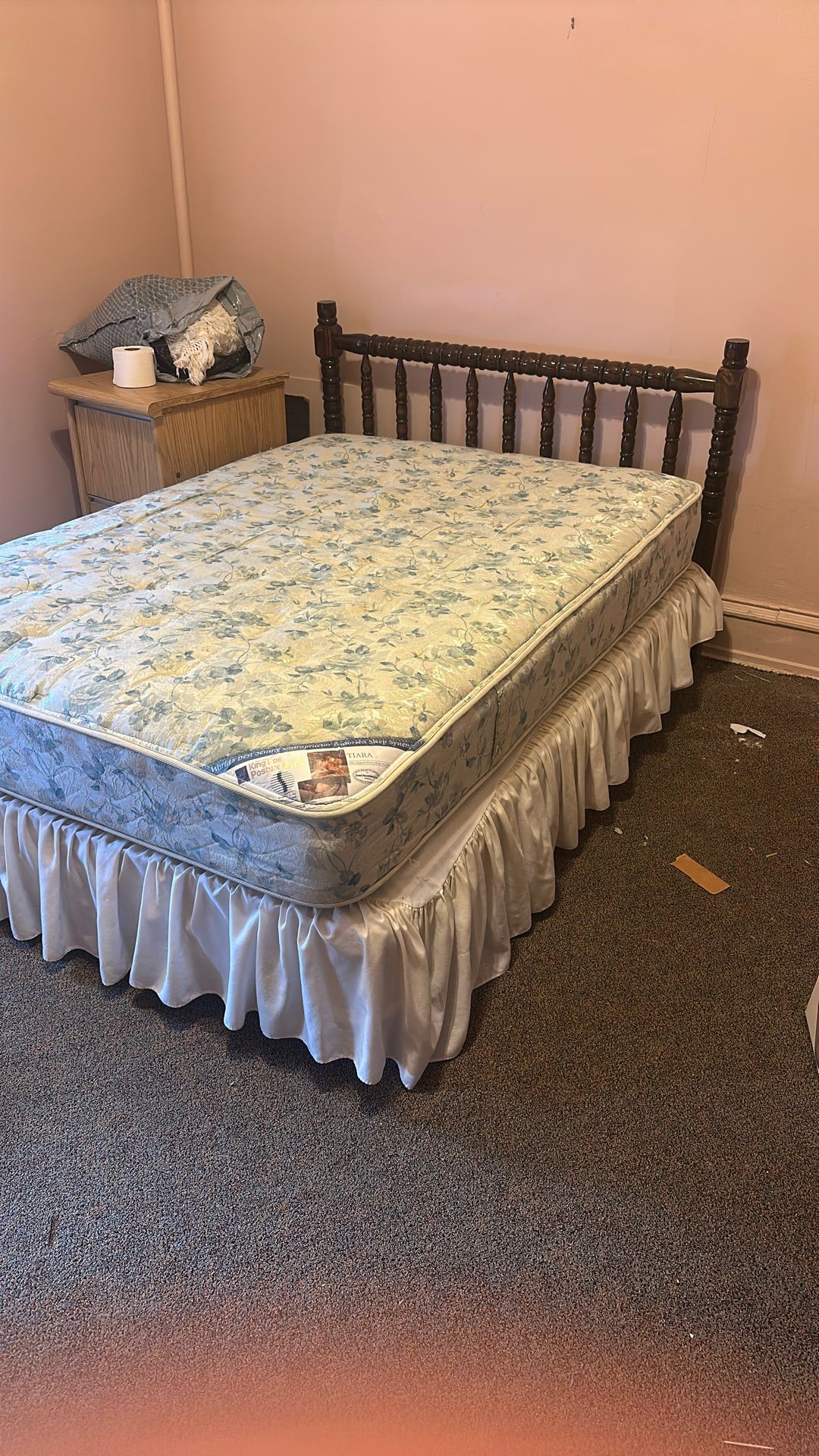 Wooden Twin XL Mattress And Bed-Frame