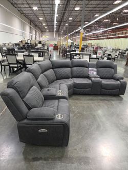Brand New Grey Super Plush Leather Power Reclining Sectional Sofa