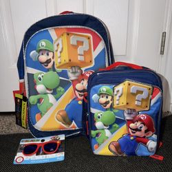 Mario Backpack , Lunchbox And Sunglasses Bundle 
