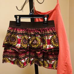 Kids Size 10-12 Tiered Skirt And Halter Top 