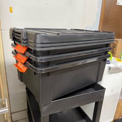IRIS 12 Gallon Stackable Latching Heavy Duty Plastic Storage Tote, Black/Orange, 3 Pack