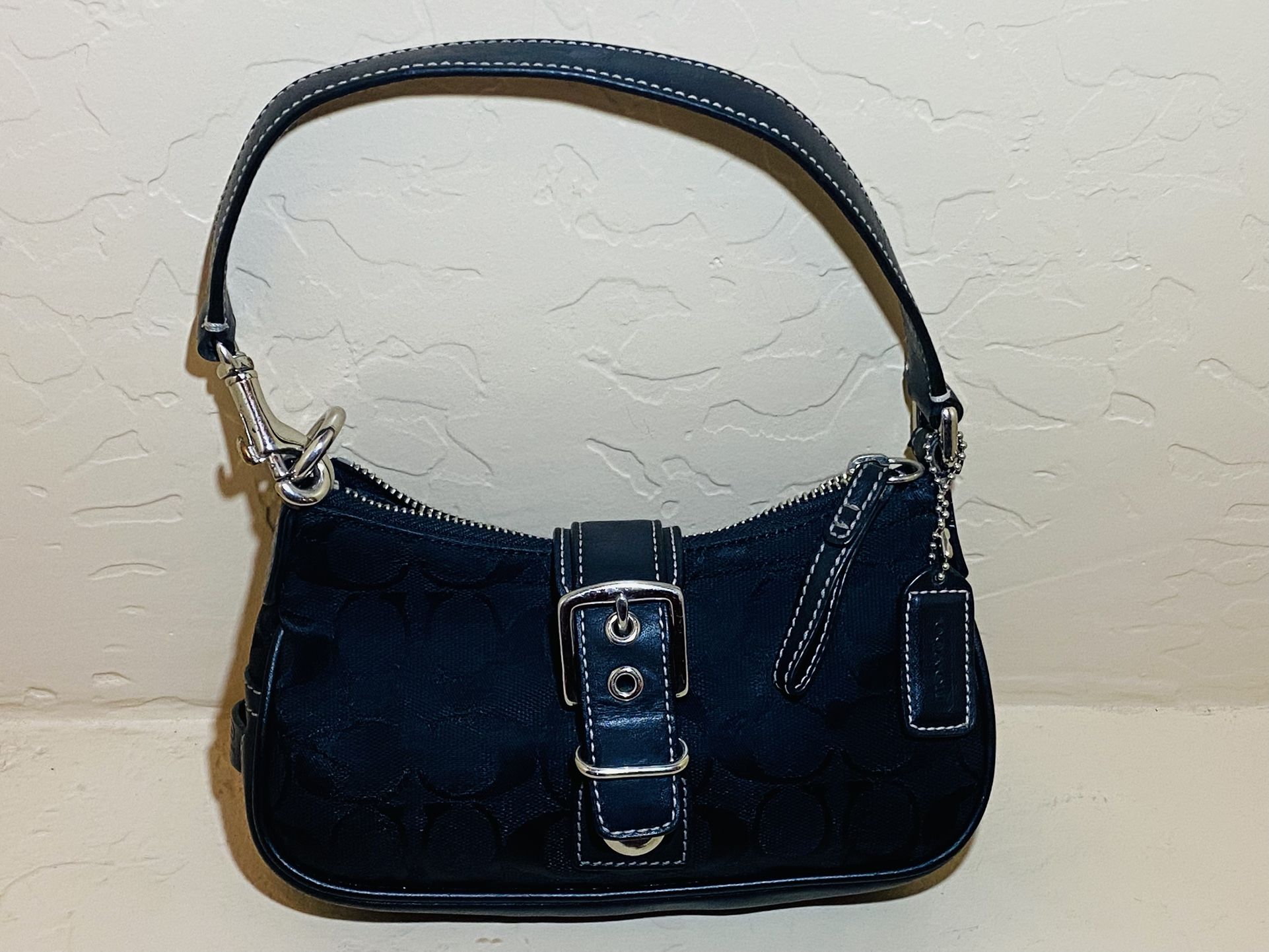 Coach Demi Black 6362 Hampton Signature Buckle Flap Baguette Shoulder Bag