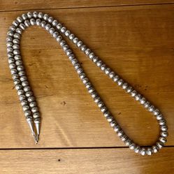 Native American Sterling Silver Pearl Bead Necklace 30”