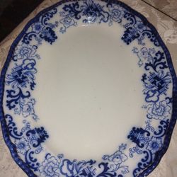 Antique Large 17-3/4" Doulton Nankin FLOW BLUE Platter