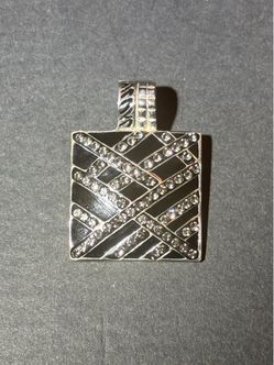 925 Sterling Silver David Sigal Black Enameled Crystal Pendant